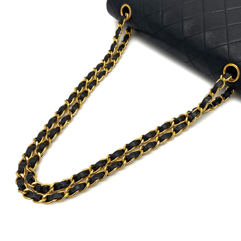 VINTAGE CHANEL CLASSIC FLAP MEDIUM CHAIN SHOULDER BAG BLACK LAMB SKIN GOLD HARDWARE 90325600