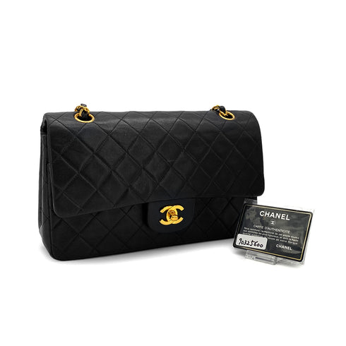 VINTAGE CHANEL CLASSIC FLAP MEDIUM CHAIN SHOULDER BAG BLACK LAMB SKIN GOLD HARDWARE 90325600