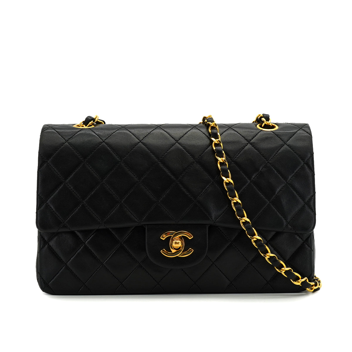 80〜90s vintage CHANEL ロゴキャプ　ブラック　黒　当時モノ VINTAGE CHANEL CLASSIC FLAP MEDIUM CHAIN SHOULDER BAG BLACK LAMB