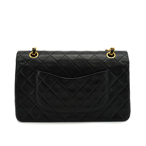 VINTAGE CHANEL CLASSIC FLAP MEDIUM CHAIN SHOULDER BAG BLACK LAMB SKIN GOLD HARDWARE 90327056