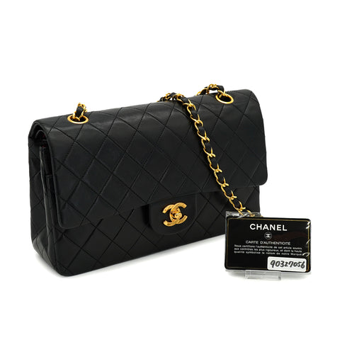 VINTAGE CHANEL CLASSIC FLAP MEDIUM CHAIN SHOULDER BAG BLACK LAMB SKIN GOLD HARDWARE 90327056