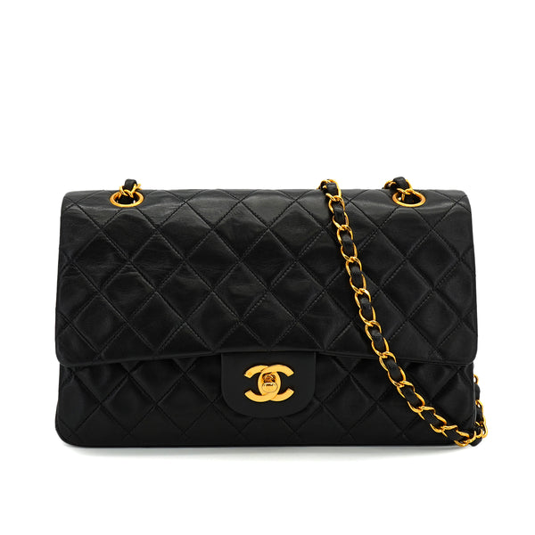 VINTAGE CHANEL CLASSIC FLAP MEDIUM CHAIN SHOULDER BAG BLACK LAMB SKIN GOLD HARDWARE 90327088
