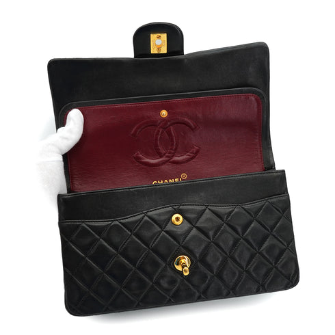 VINTAGE CHANEL CLASSIC FLAP MEDIUM CHAIN SHOULDER BAG BLACK LAMB SKIN GOLD HARDWARE 90327088