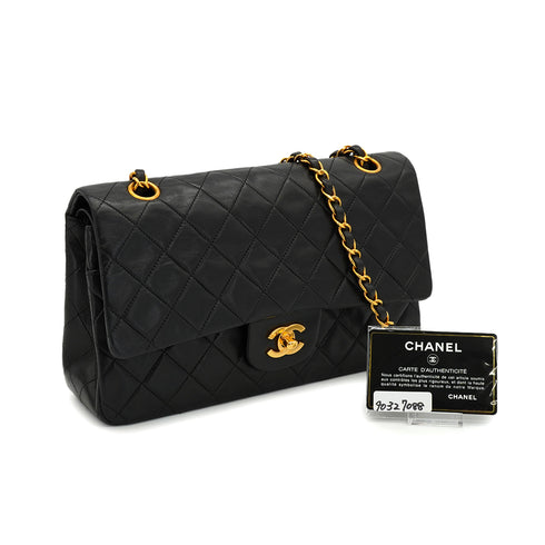 VINTAGE CHANEL CLASSIC FLAP MEDIUM CHAIN SHOULDER BAG BLACK LAMB SKIN GOLD HARDWARE 90327088