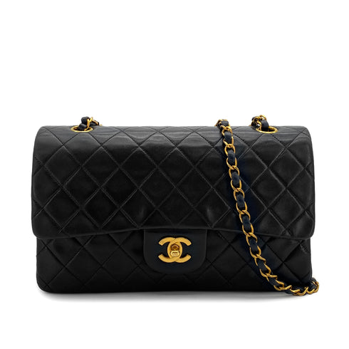 VINTAGE CHANEL CLASSIC FLAP MEDIUM CHAIN SHOULDER BAG BLACK LAMB SKIN GOLD HARDWARE 90327151