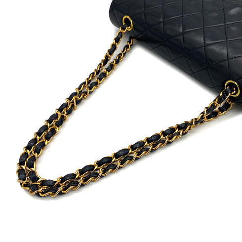 VINTAGE CHANEL CLASSIC FLAP MEDIUM CHAIN SHOULDER BAG BLACK LAMB SKIN GOLD HARDWARE 90327151