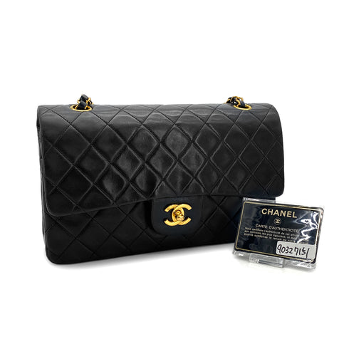 VINTAGE CHANEL CLASSIC FLAP MEDIUM CHAIN SHOULDER BAG BLACK LAMB SKIN GOLD HARDWARE 90327151