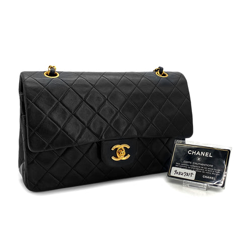 VINTAGE CHANEL CLASSIC FLAP MEDIUM CHAIN SHOULDER BAG BLACK LAMB SKIN GOLD HARDWARE 90327315