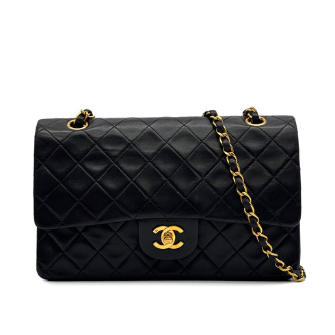 VINTAGE CHANEL CLASSIC FLAP MEDIUM CHAIN SHOULDER BAG BLACK LAMB SKIN GOLD HARDWARE 90328695