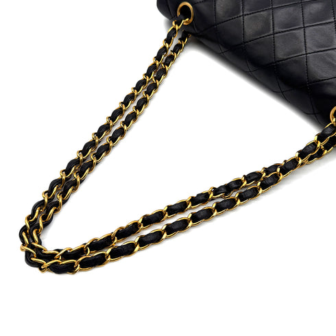 VINTAGE CHANEL CLASSIC FLAP MEDIUM CHAIN SHOULDER BAG BLACK LAMB SKIN GOLD HARDWARE 90328695