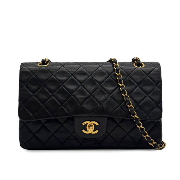 VINTAGE CHANEL CLASSIC FLAP MEDIUM CHAIN SHOULDER BAG BLACK LAMB SKIN GOLD HARDWARE 90329229