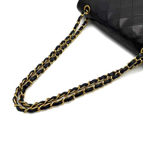 VINTAGE CHANEL CLASSIC FLAP MEDIUM CHAIN SHOULDER BAG BLACK LAMB SKIN GOLD HARDWARE 90329230
