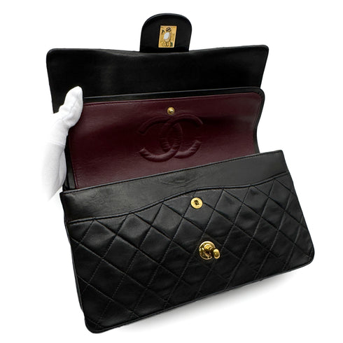 VINTAGE CHANEL CLASSIC FLAP MEDIUM CHAIN SHOULDER BAG BLACK LAMB SKIN GOLD HARDWARE 90329230