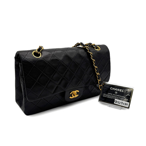 VINTAGE CHANEL CLASSIC FLAP MEDIUM CHAIN SHOULDER BAG BLACK LAMB SKIN GOLD HARDWARE 90329230