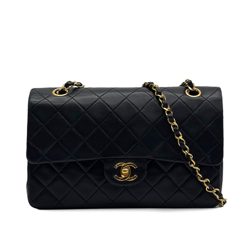 VINTAGE CHANEL CLASSIC FLAP MEDIUM CHAIN SHOULDER BAG BLACK LAMB SKIN GOLD HARDWARE 90329237