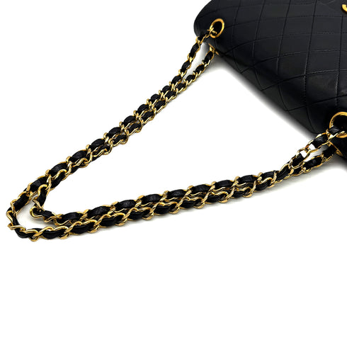 VINTAGE CHANEL CLASSIC FLAP MEDIUM CHAIN SHOULDER BAG BLACK LAMB SKIN GOLD HARDWARE 90329237