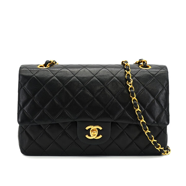 VINTAGE CHANEL CLASSIC FLAP MEDIUM CHAIN SHOULDER BAG BLACK LAMB SKIN GOLD HARDWARE 90331671