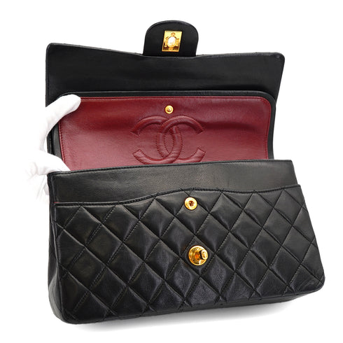 VINTAGE CHANEL CLASSIC FLAP MEDIUM CHAIN SHOULDER BAG BLACK LAMB SKIN GOLD HARDWARE 90331671