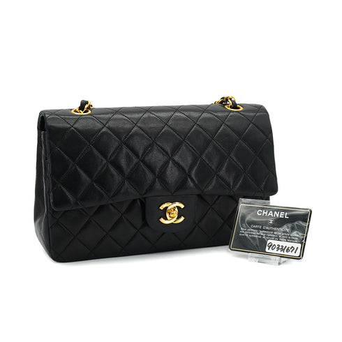 VINTAGE CHANEL CLASSIC FLAP MEDIUM CHAIN SHOULDER BAG BLACK LAMB SKIN GOLD HARDWARE 90331671