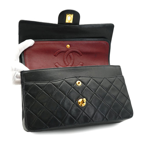 VINTAGE CHANEL CLASSIC FLAP MEDIUM CHAIN SHOULDER BAG BLACK LAMB SKIN GOLD HARDWARE 90331966