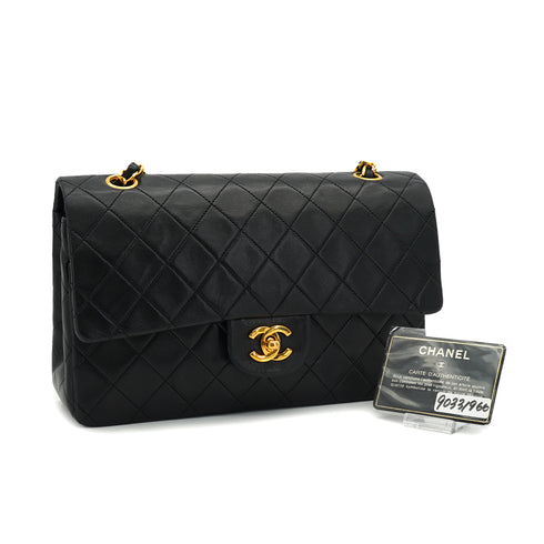 VINTAGE CHANEL CLASSIC FLAP MEDIUM CHAIN SHOULDER BAG BLACK LAMB SKIN GOLD HARDWARE 90331966