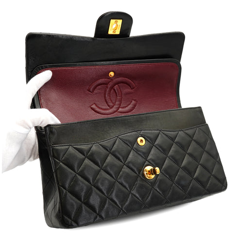 VINTAGE CHANEL CLASSIC FLAP MEDIUM CHAIN SHOULDER BAG BLACK LAMB SKIN GOLD HARDWARE 90332588