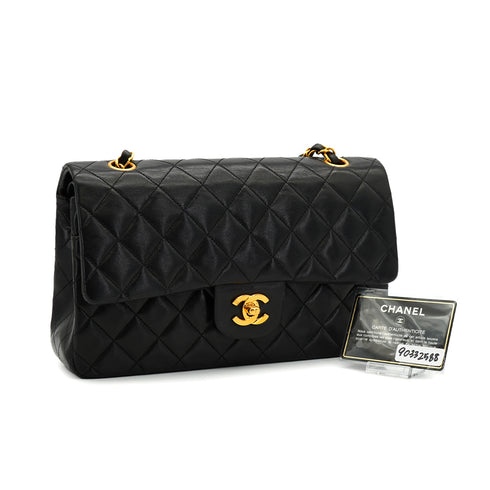 VINTAGE CHANEL CLASSIC FLAP MEDIUM CHAIN SHOULDER BAG BLACK LAMB SKIN GOLD HARDWARE 90332588