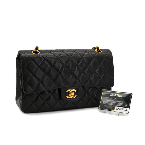 VINTAGE CHANEL CLASSIC FLAP MEDIUM CHAIN SHOULDER BAG BLACK LAMB SKIN GOLD HARDWARE 90333715
