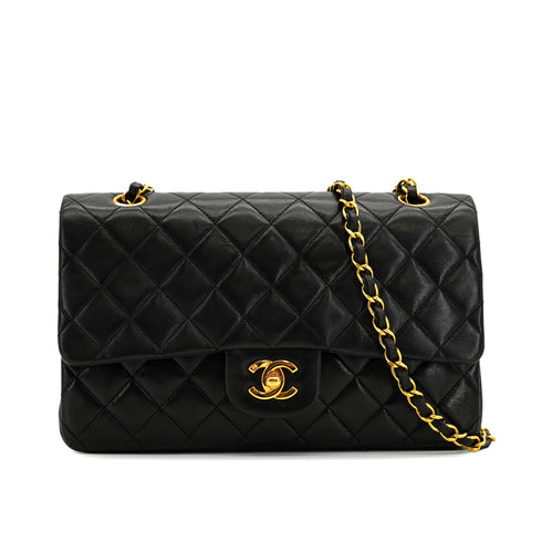 VINTAGE CHANEL CLASSIC FLAP MEDIUM CHAIN SHOULDER BAG BLACK LAMB SKIN GOLD HARDWARE 90333715
