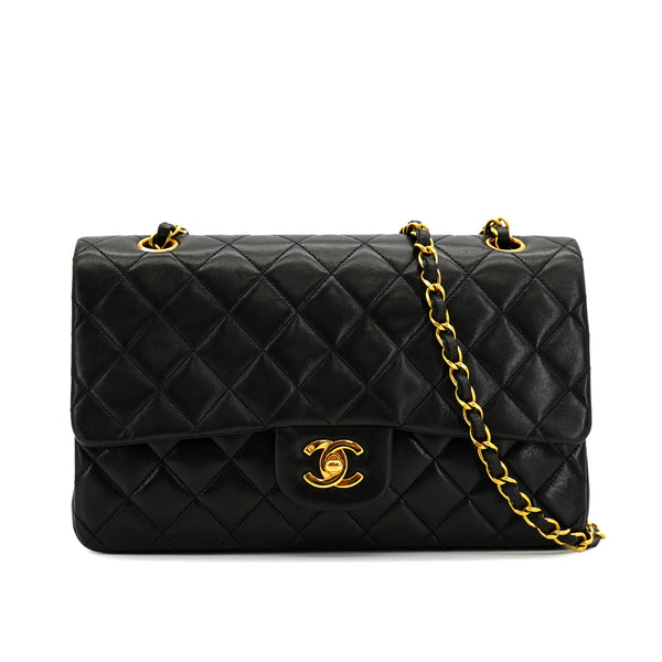 VINTAGE CHANEL CLASSIC FLAP MEDIUM CHAIN SHOULDER BAG BLACK LAMB SKIN GOLD HARDWARE 90333715