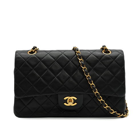 VINTAGE CHANEL CLASSIC FLAP MEDIUM CHAIN SHOULDER BAG BLACK LAMB SKIN GOLD HARDWARE 90333723
