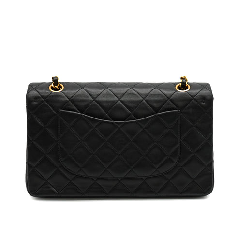 VINTAGE CHANEL CLASSIC FLAP MEDIUM CHAIN SHOULDER BAG BLACK LAMB SKIN GOLD HARDWARE 90333723