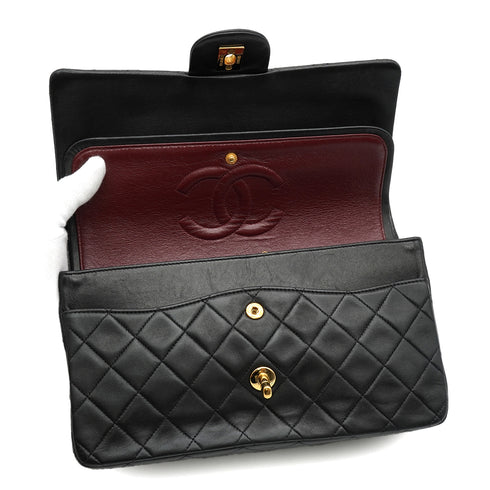 VINTAGE CHANEL CLASSIC FLAP MEDIUM CHAIN SHOULDER BAG BLACK LAMB SKIN GOLD HARDWARE 90333723