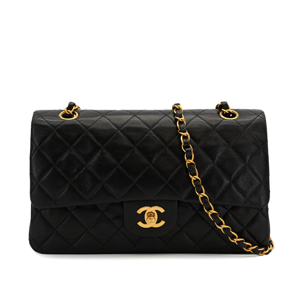 VINTAGE CHANEL CLASSIC FLAP MEDIUM CHAIN SHOULDER BAG BLACK LAMB SKIN GOLD HARDWARE 90312498