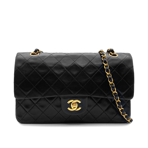 VINTAGE CHANEL CLASSIC FLAP MEDIUM CHAIN SHOULDER BAG BLACK LAMB SKIN GOLD HARDWARE 90313857