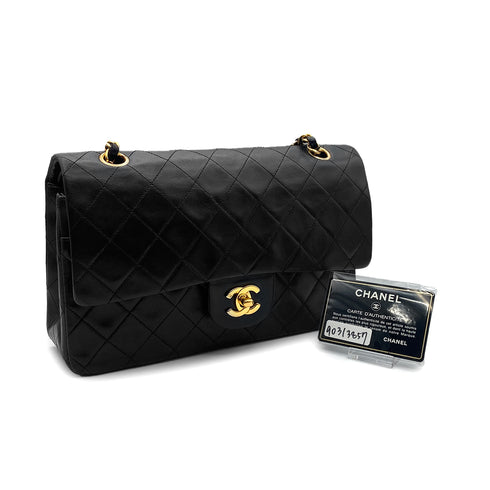VINTAGE CHANEL CLASSIC FLAP MEDIUM CHAIN SHOULDER BAG BLACK LAMB SKIN GOLD HARDWARE 90313857