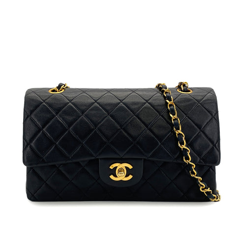 VINTAGE CHANEL CLASSIC FLAP MEDIUM CHAIN SHOULDER BAG BLACK LAMB SKIN GOLD HARDWARE 90314335
