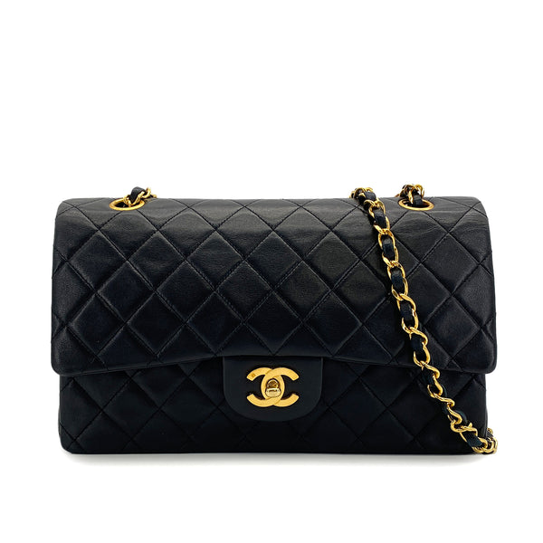 VINTAGE CHANEL CLASSIC FLAP MEDIUM CHAIN SHOULDER BAG BLACK LAMB SKIN GOLD HARDWARE 90314335