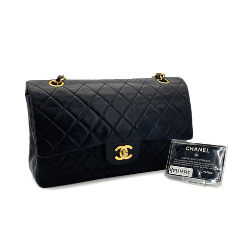 VINTAGE CHANEL CLASSIC FLAP MEDIUM CHAIN SHOULDER BAG BLACK LAMB SKIN GOLD HARDWARE 90314335