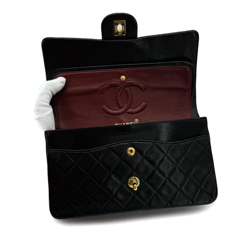 VINTAGE CHANEL CLASSIC FLAP MEDIUM CHAIN SHOULDER BAG BLACK LAMB SKIN GOLD HARDWARE 90314433