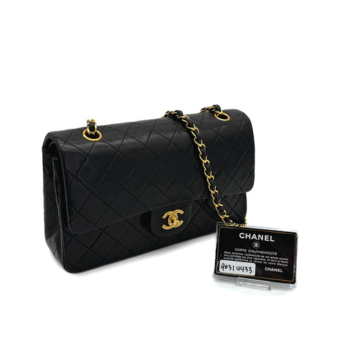 VINTAGE CHANEL CLASSIC FLAP MEDIUM CHAIN SHOULDER BAG BLACK LAMB SKIN GOLD HARDWARE 90314433