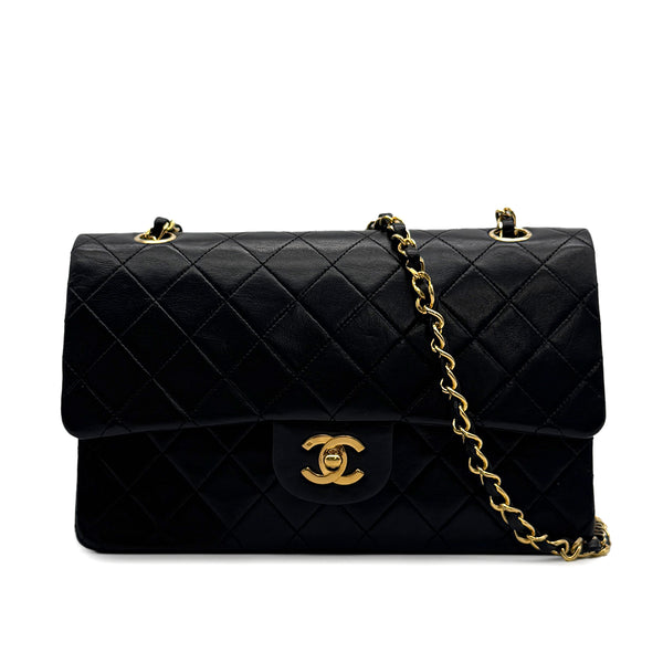 VINTAGE CHANEL CLASSIC FLAP MEDIUM CHAIN SHOULDER BAG BLACK LAMB SKIN GOLD HARDWARE 90316164