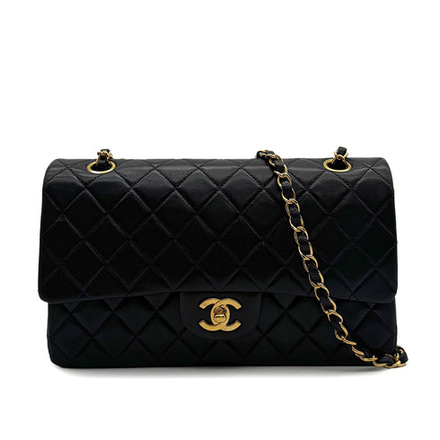 VINTAGE CHANEL CLASSIC FLAP MEDIUM CHAIN SHOULDER BAG BLACK LAMB SKIN GOLD HARDWARE 90316167