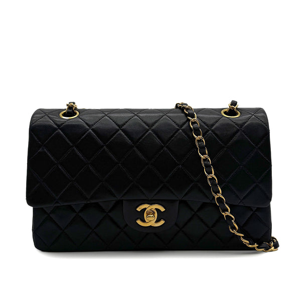VINTAGE CHANEL CLASSIC FLAP MEDIUM CHAIN SHOULDER BAG BLACK LAMB SKIN GOLD HARDWARE 90316167