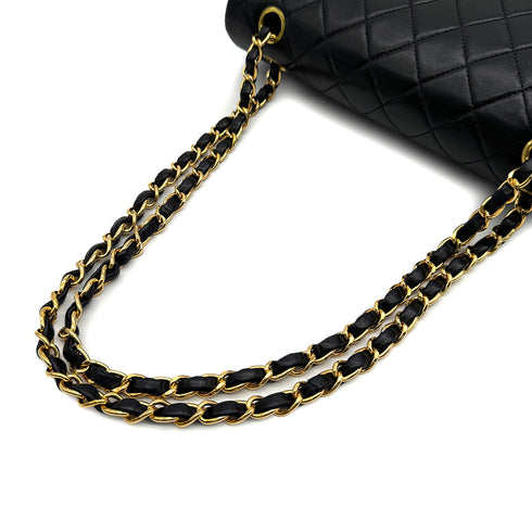 VINTAGE CHANEL CLASSIC FLAP MEDIUM CHAIN SHOULDER BAG BLACK LAMB SKIN GOLD HARDWARE 90316167