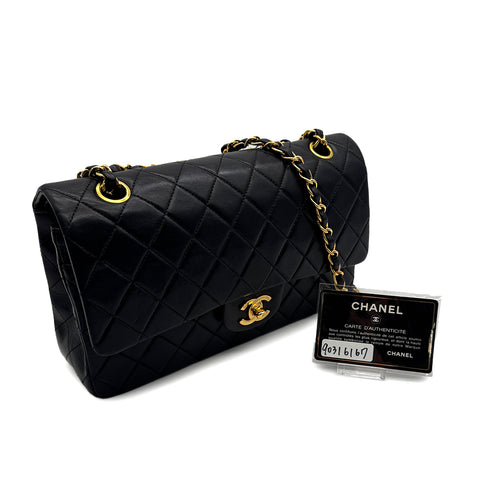 VINTAGE CHANEL CLASSIC FLAP MEDIUM CHAIN SHOULDER BAG BLACK LAMB SKIN GOLD HARDWARE 90316167