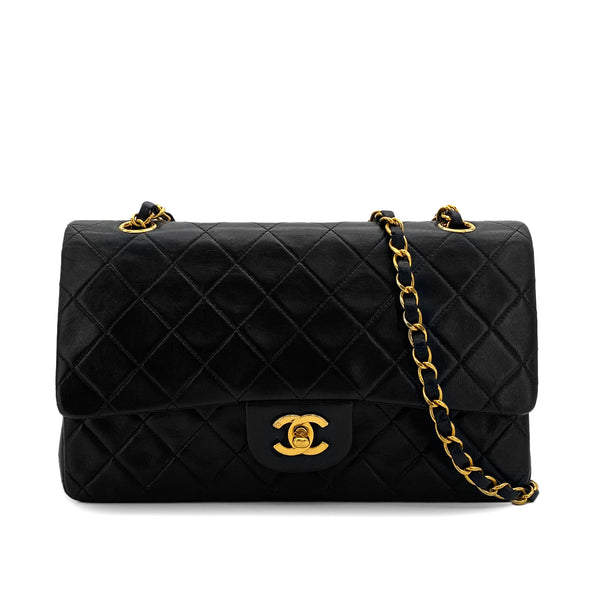 VINTAGE CHANEL CLASSIC FLAP MEDIUM CHAIN SHOULDER BAG BLACK LAMB SKIN GOLD HARDWARE 90317725