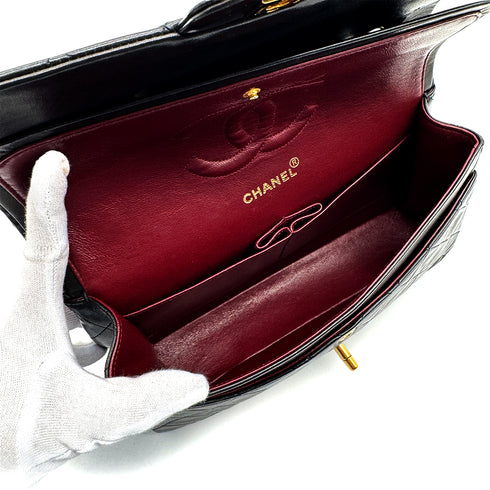 VINTAGE CHANEL CLASSIC FLAP MEDIUM CHAIN SHOULDER BAG BLACK LAMB SKIN GOLD HARDWARE 90317853