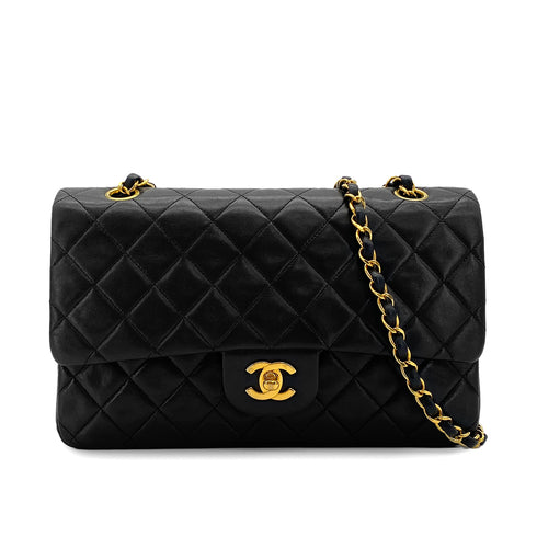 VINTAGE CHANEL CLASSIC FLAP MEDIUM CHAIN SHOULDER BAG BLACK LAMB SKIN GOLD HARDWARE 90317894