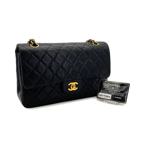 VINTAGE CHANEL CLASSIC FLAP MEDIUM CHAIN SHOULDER BAG BLACK LAMB SKIN GOLD HARDWARE 90317894